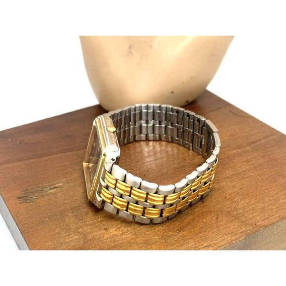 Pulsar By Seiko Watch V733-5000 Quartz Tank Vintage Blue Dial Two Tone Steel - Picture 8 of 13